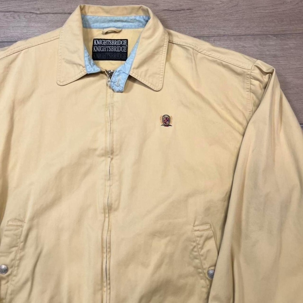Knightsbridge Harrington Jacket Mens Tan Beige Zip Up Crest Logo Vintage XL